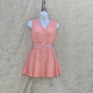 VINTAGE 1970s Loomtogs Brand Coral Color Tennis Dreess White And Red Stripe.